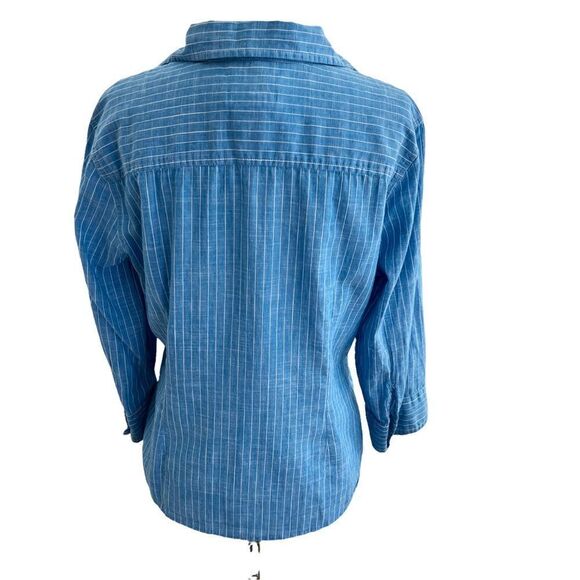 Talbots Petites Linen + Cotton Blend Blue + White Stripe 3/4 Sleeve Blouse MP - Picture 5 of 7